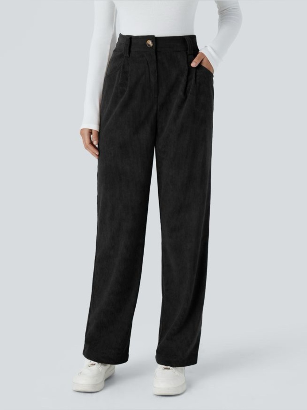 NEW Halara High Waited Corduroy Pants Slacks Trousers Black Size Large NWT
